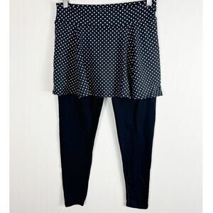 Donajo Womens Skirted Leggings Polka Dot Black Stretch Pants Size 2 /Large
